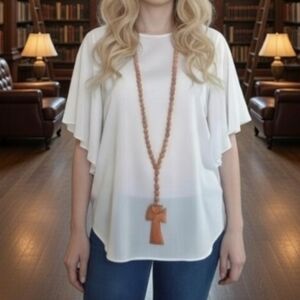 Terra Cotta Meditation Bead Necklace Crucifix 108 Mala Prayer Beads Pottery